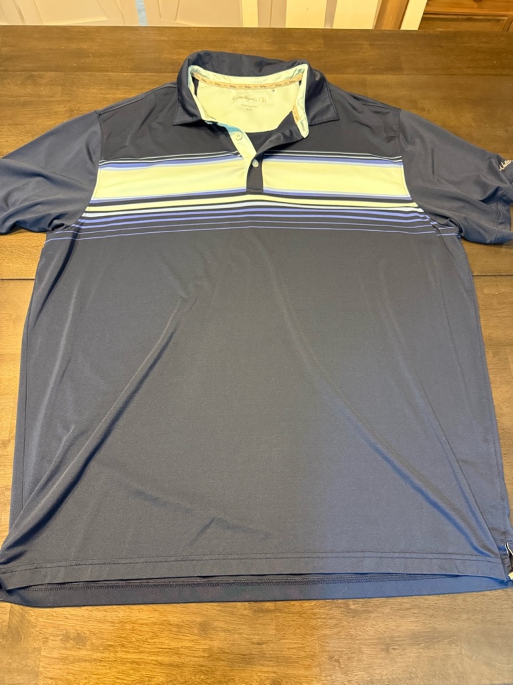 Walter Hagen Navy Polo with Light Blue and Cream Stripes